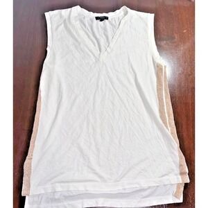 J Crew V Neck Sleeveless Cotton Tunic Tee W Gold Metallic Side Stripes